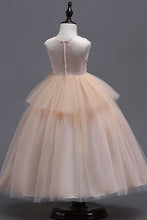 Tulle Floor-Length Appliques Lace Sleeveless Flower Girl Dresses