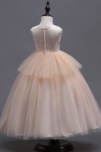 Tulle Floor-Length Appliques Lace Sleeveless Flower Girl Dresses