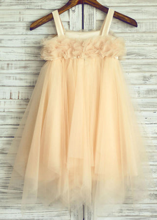 Tulle Beading Spaghetti Straps Flower Girl Dresses