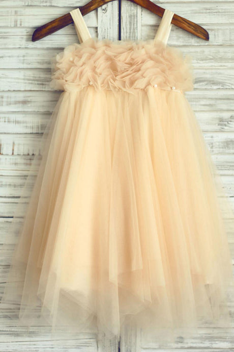 Tulle Beading Spaghetti Straps Flower Girl Dresses