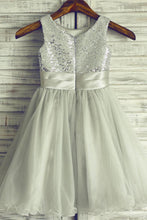 Tulle Sequined Sleeveless Flower Girl Dresses with Flower