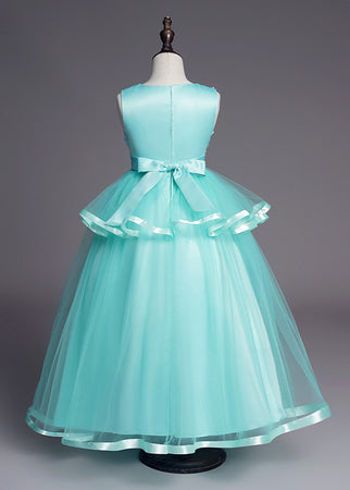 Regular Straps Tulle Bow(s) Flower Girl Dresses with Beading