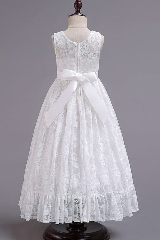 A-Line/Princess Lace Floor-Length Flower Girl Dresses