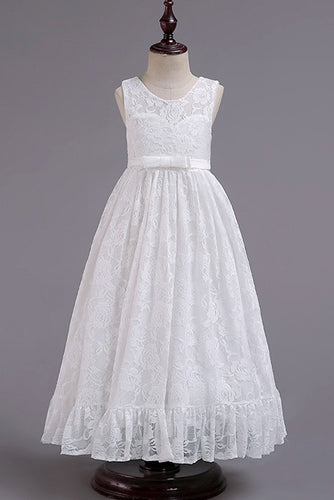 A-Line/Princess Lace Floor-Length Flower Girl Dresses