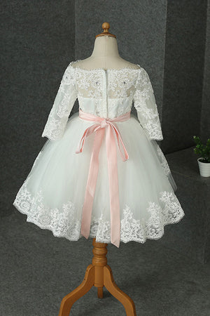 Lace Long Sleeves Flower Girl Dresses with Bow(s)