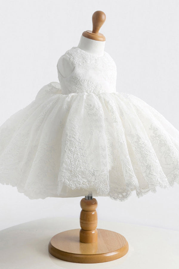 Short Lace Scoop Neck Bow(s) Flower Girl Dresses
