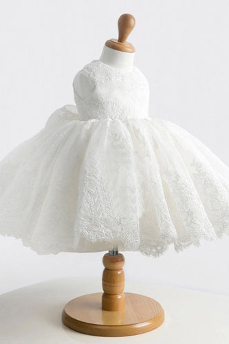 Short Lace Scoop Neck Bow(s) Flower Girl Dresses