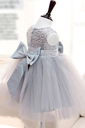 Scoop Neck Lace Sleeveless Bow(s)  Sequined Flower Girl Dresses