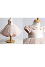 A-Line/Princess Tulle Short Sleeves Sweetheart Beading Flower Girl Dresses
