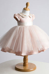A-Line/Princess Tulle Short Sleeves Sweetheart Beading Flower Girl Dresses
