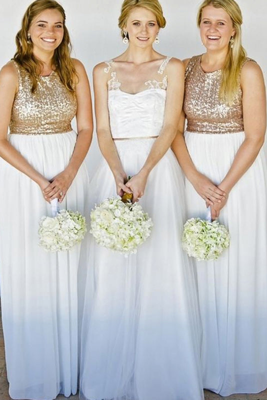 A-Line/Princess Sequined Sleeveless Floor-Length Bridesmaids Dresses