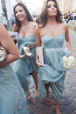 Tulle Sleeveless  Sweetheart Long Bridesmaids Dresses with Beading