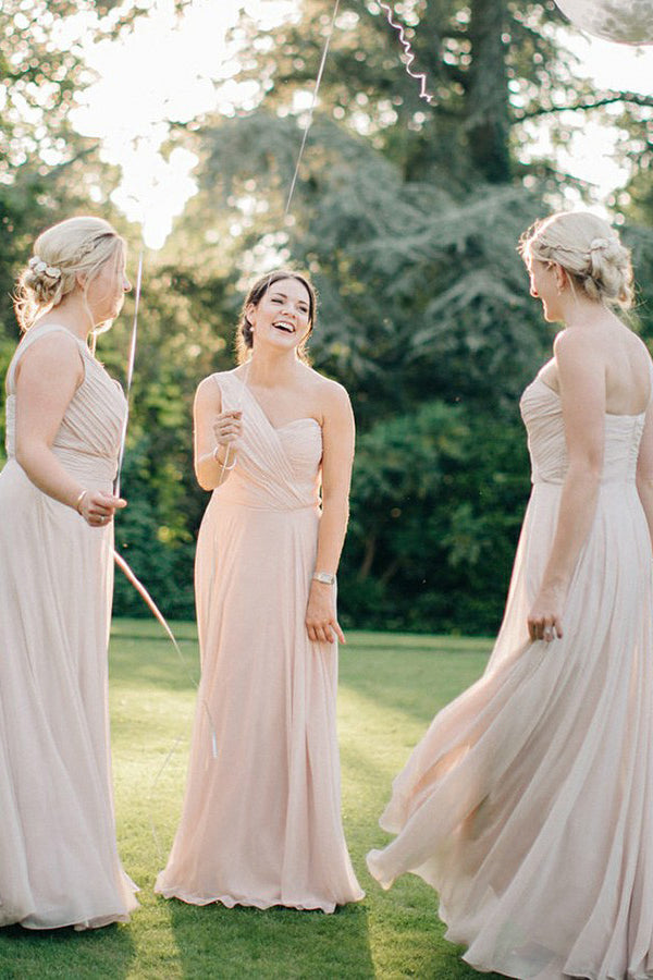Pleated One-Shoulder Chiffon A-Line Bridesmaid Dress