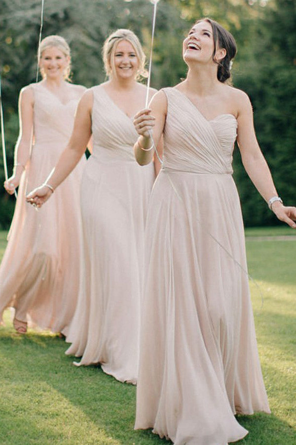 Pleated One-Shoulder Chiffon A-Line Bridesmaid Dress