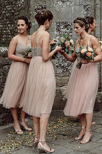 Tulle Short Spaghetti Straps Bridesmaids Dresses