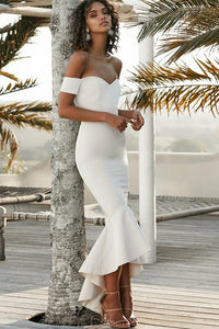 Trumpet/Mermaid Satin  Off-the-Shoulder Asymmetrical Bridesmaids Dresses