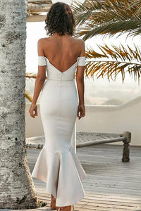 Trumpet/Mermaid Satin  Off-the-Shoulder Asymmetrical Bridesmaids Dresses