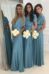 Short Sleeves Chiffon Floor-Lengt Bridesmaid Dresses