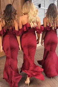 Trumpet/Mermaid Asymmetrical Satin Spaghetti Straps Bridesmaids Dresses