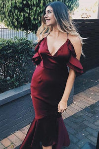 Trumpet/Mermaid Asymmetrical Satin Spaghetti Straps Bridesmaids Dresses