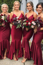 Trumpet/Mermaid Asymmetrical Satin Spaghetti Straps Bridesmaids Dresses