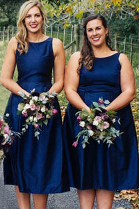 Short  Satin  Scoop Neck Bridesmaids Dresses