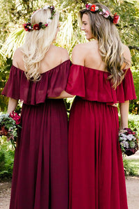 Chiffon Off-the-Shoulder Floor-Length Bridesmaids Dresses