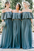 Off-the-Shoulder Chiffon Column Bridesmaid Dress with Ruffle