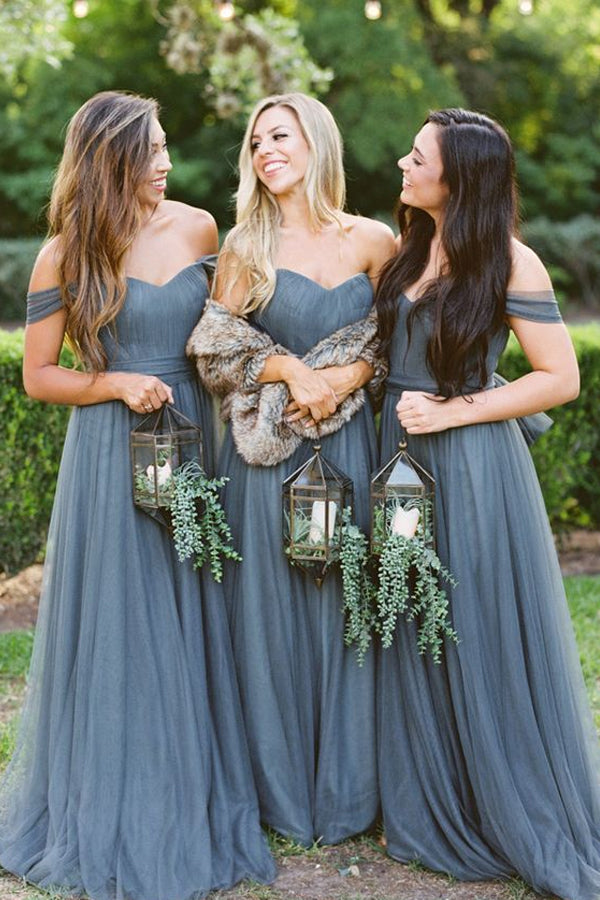 Off-the-Shoulder Tulle A-Line Bridesmaid Dress