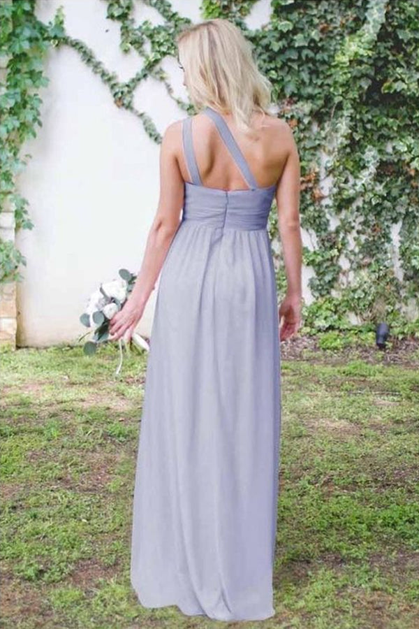 One-Shoulder Chiffon A-Line Bridesmaid Dress with Split-Strap Back