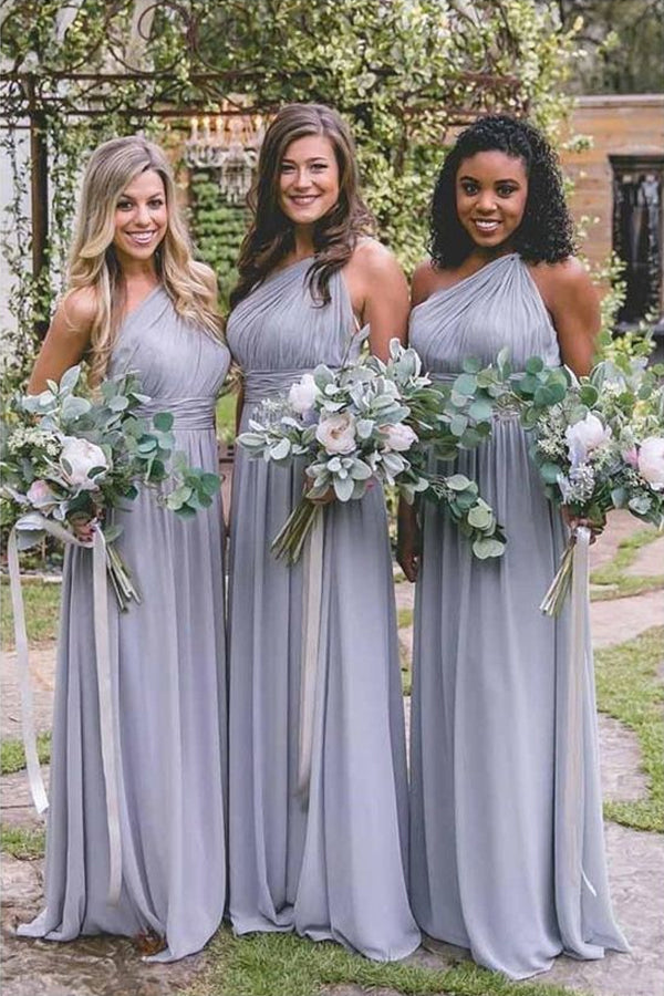 One-Shoulder Chiffon A-Line Bridesmaid Dress with Split-Strap Back
