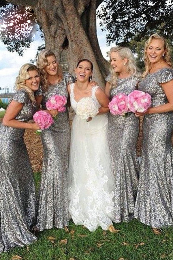 Sequin Mermaid Bridesmaid Dress with Low Back
