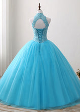 A-Line/Princess Tulle Appliques Lace Prom Dresses with Beading