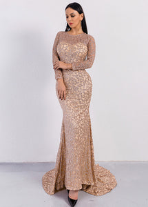 Elegant Long Sleeves Sequined Prom Dresses