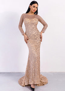Elegant Long Sleeves Sequined Prom Dresses