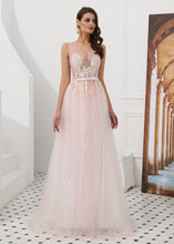 A-Line/Princess Tulle Beading Sleeveless Prom Dresses