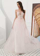 A-Line/Princess Tulle Beading Sleeveless Prom Dresses