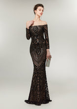Trumpet/Mermaid Off-the-Shoulder Long Sleeves Sequined Prom Dresses