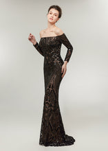 Trumpet/Mermaid Off-the-Shoulder Long Sleeves Sequined Prom Dresses