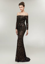 Trumpet/Mermaid Off-the-Shoulder Long Sleeves Sequined Prom Dresses