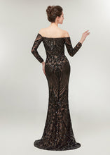 Trumpet/Mermaid Off-the-Shoulder Long Sleeves Sequined Prom Dresses