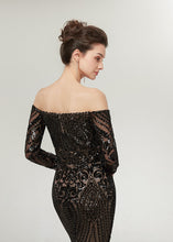 Trumpet/Mermaid Off-the-Shoulder Long Sleeves Sequined Prom Dresses