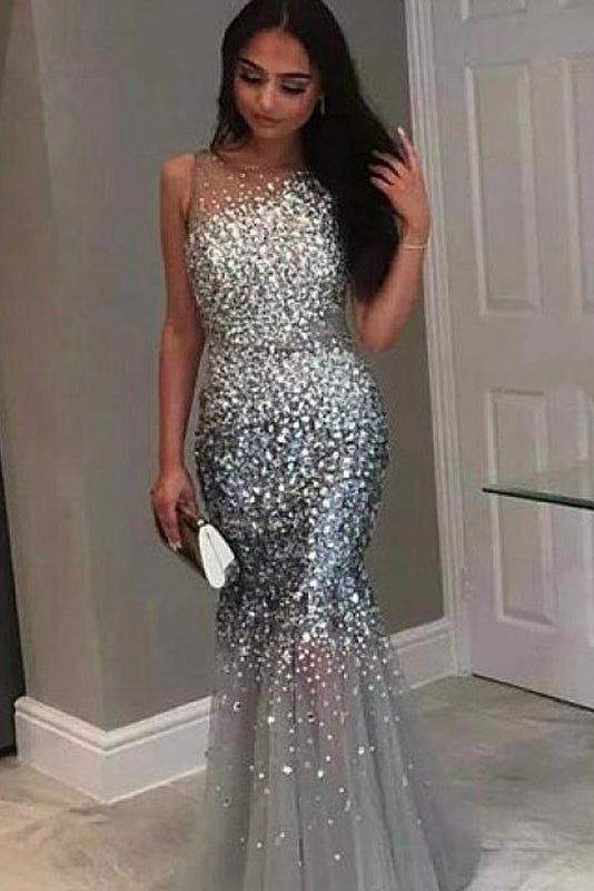 Trumpet/Mermaid Sleeveless Floor-Length Sequined Prom Dresses