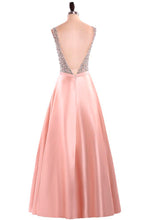 A-Line/Princess Satin Floor-Length Beading Prom Dresses
