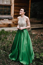 Halter  Satin Floor-Length Sleeveless Beading Prom Dresses