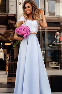 Short Sleeves Lace Floor-Length Prom Dresses
