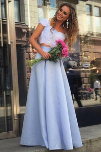 Short Sleeves Lace Floor-Length Prom Dresses