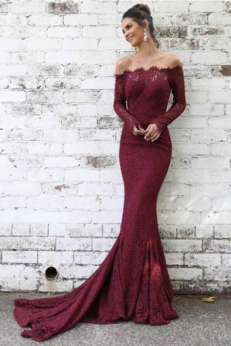 Trumpet/Mermaid  Lace Off-the-Shoulder Sweep Train Evening dresses