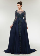 Chiffon  Scoop Neck Long Sleeves Beading Evening Dresses