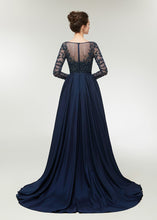 Chiffon  Scoop Neck Long Sleeves Beading Evening Dresses